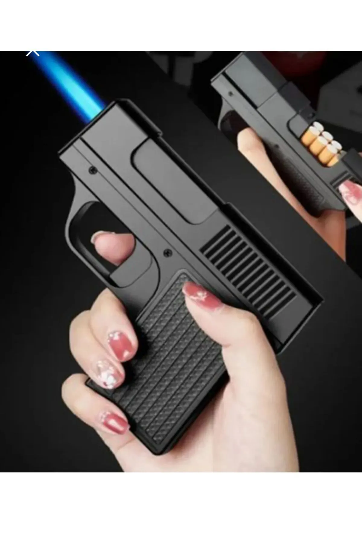 Çakmaklı Tabanca Tabaka Olağanüstü Hazneli Çakmak - Siyah - Görsel 2