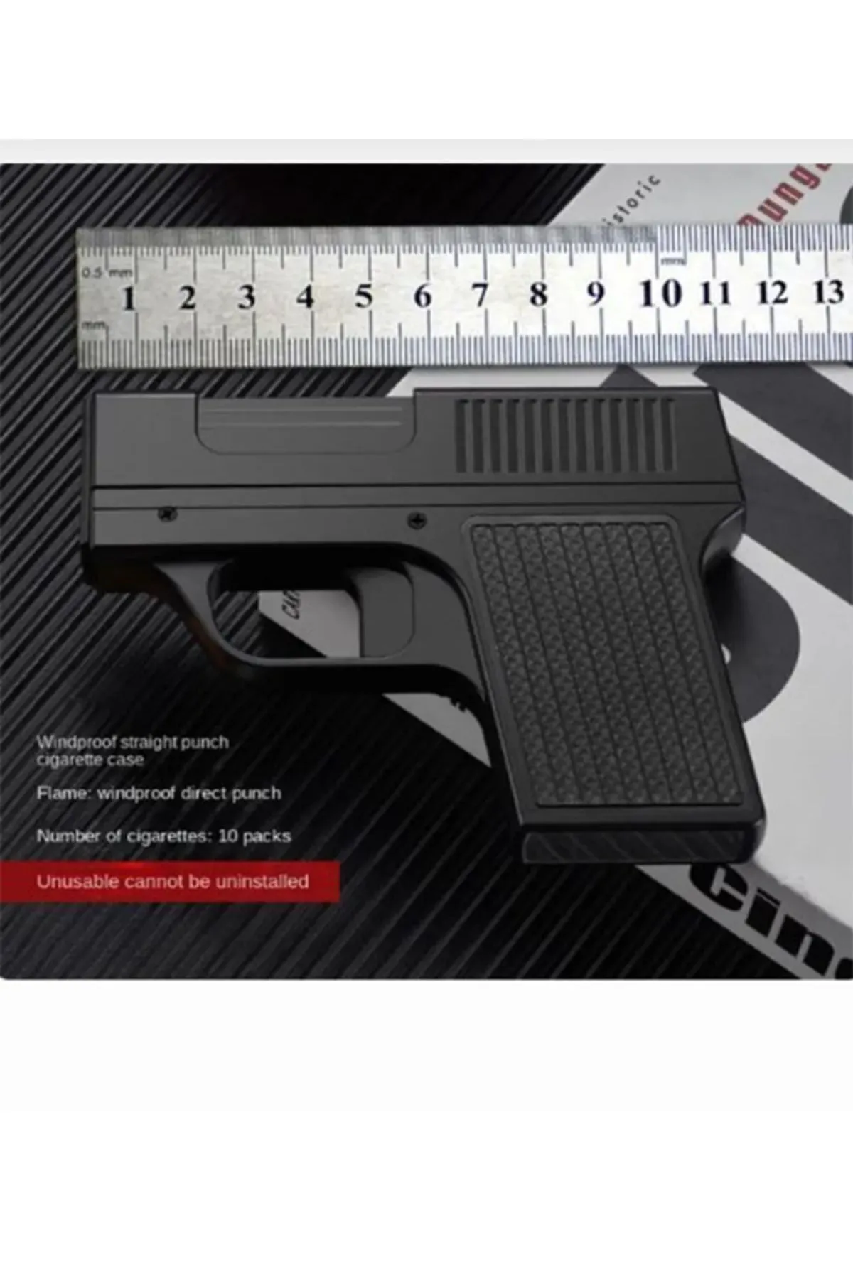 Çakmaklı Tabanca Tabaka Olağanüstü Hazneli Çakmak - Siyah - Görsel 5