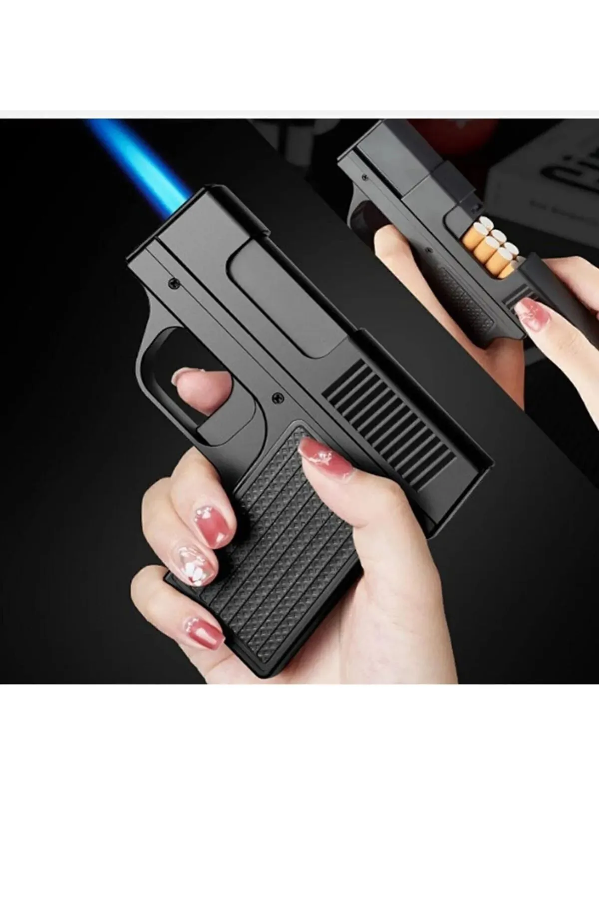 Çakmaklı Tabanca Tabaka Olağanüstü Hazneli Çakmak - Siyah - Görsel 4