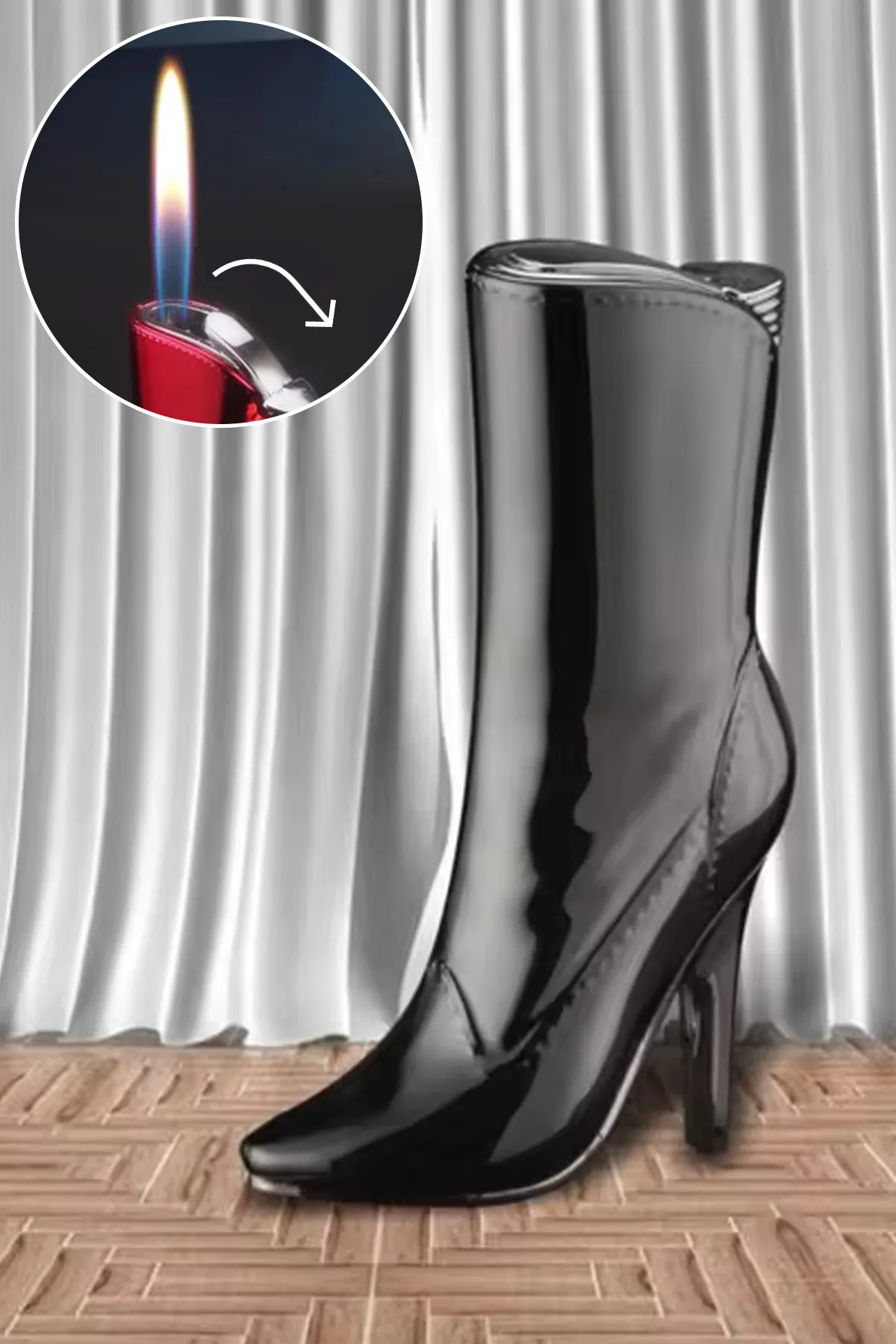 Çizme Görünümlü Gazlı Siyah Çakmak Özel Tasarım - Gri