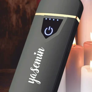 Alternative view of Kişiye Özel Baskılı Vip Alevsiz Çakmak  Parmak Izi Dokunmatik Şarjlı Çakmak - Siyah