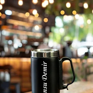 Alternative view of Kişiye Özel Çift Katmanlı 280ml Mat Siyah  Kulplu Paslanmaz Çelik Termos Bardak Mug Kupa Çay Kahve - Siyah