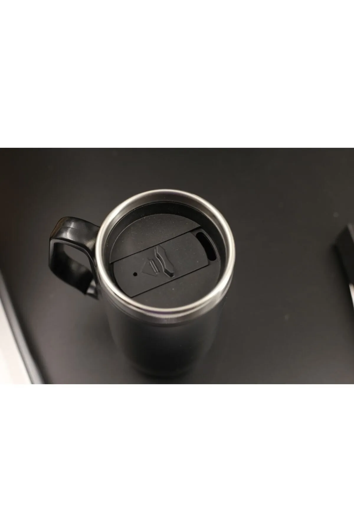 Kişiye Özel Çift Katmanlı 280ml Mat Siyah Kulplu Paslanmaz Çelik Termos Bardak Mug Kupa Çay Kahve - Siyah - Görsel 5