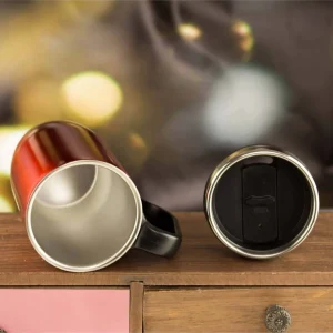 Alternative view of Kişiye Özel Çift Katmanlı 280ml Mat Siyah  Kulplu Paslanmaz Çelik Termos Bardak Mug Kupa Çay Kahve - Beyaz