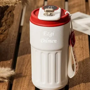 Kişiye Özel Dijital Göstergeli  Paslanmaz 316 Çelik Termos 400ml Bardak Mug Kupa Termos - Kırmızı