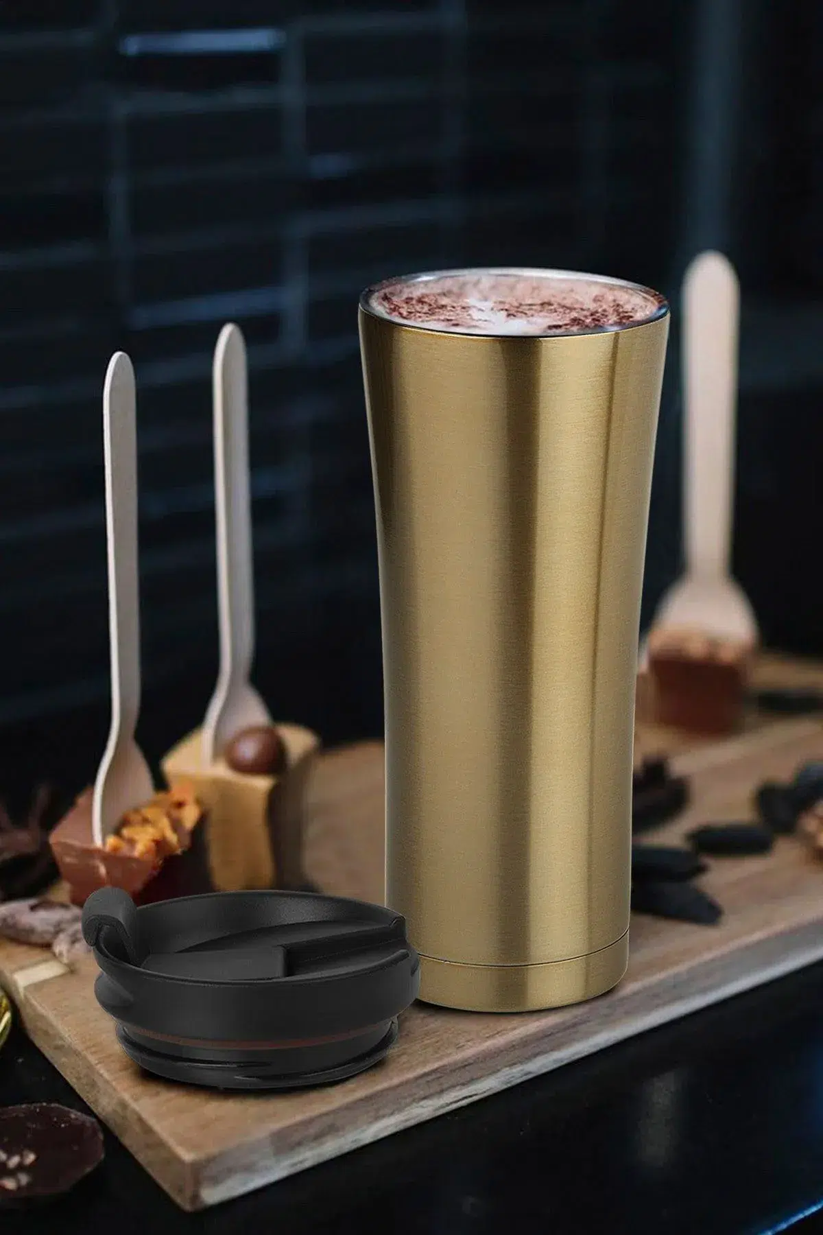 Kişiye Özel Isim Baskılı 500 Ml Çift Katmanlı 304 Çelik Kaydırmaz Taban Araç Termos Mug Coffee - Gold - Görsel 2