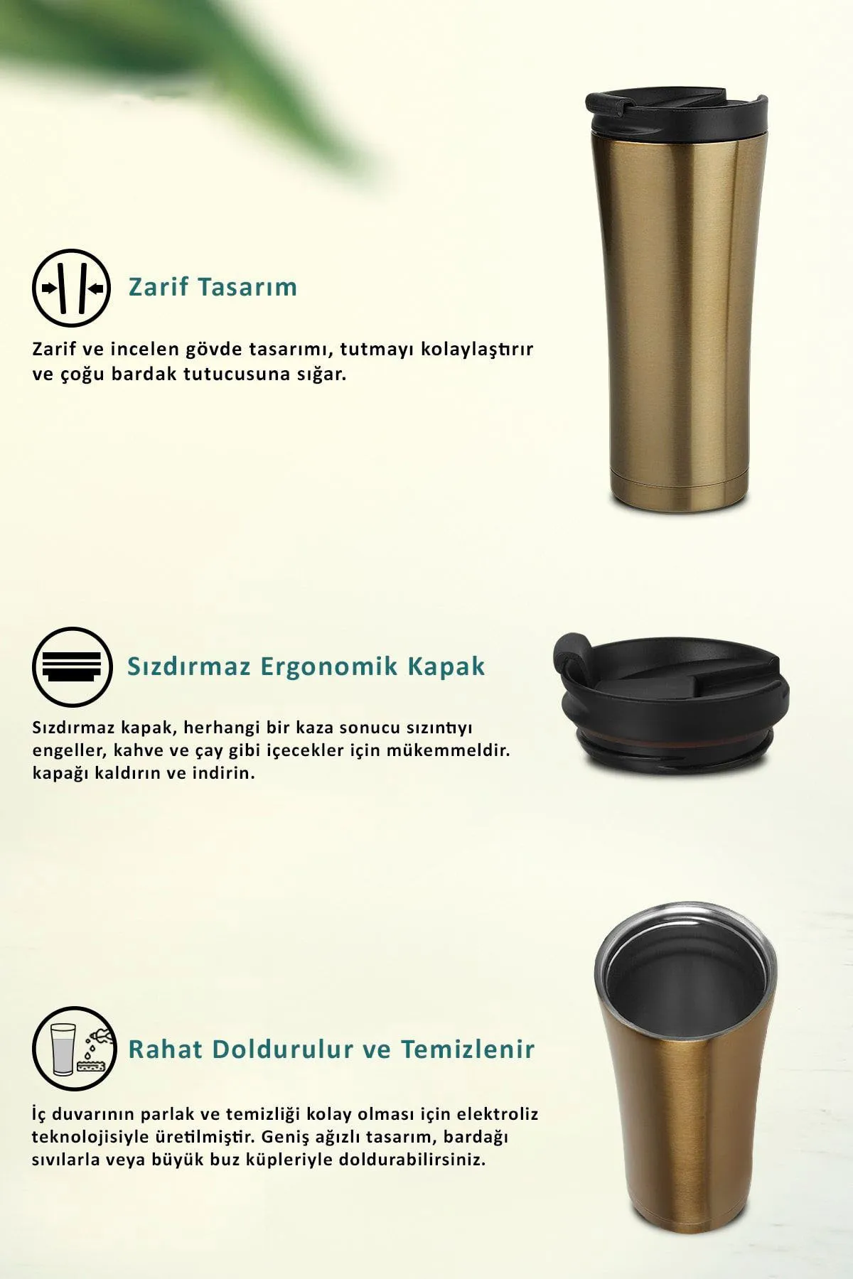 Kişiye Özel Isim Baskılı 500 Ml Çift Katmanlı 304 Çelik Kaydırmaz Taban Araç Termos Mug Coffee - Gold - Görsel 4