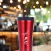 Kişiye Özel Isim Baskılı 500 Ml Çift  Katmanlı 304 Çelik Kaydırmaz Taban Araç Termos Mug Coffee - Kırmızı