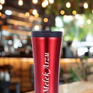 Alternative view of Kişiye Özel Isim Baskılı 500 Ml Çift  Katmanlı 304 Çelik Kaydırmaz Taban Araç Termos Mug Coffee - Kırmızı