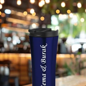 Alternative view of Kişiye Özel Isim Baskılı 500 Ml Çift  Katmanlı 304 Çelik Kaydırmaz Taban Araç Termos Mug Coffee - Mavi