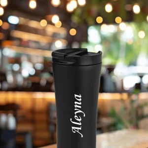 Alternative view of Kişiye Özel Isim Baskılı 500 Ml Çift  Katmanlı 304 Çelik Kaydırmaz Taban Araç Termos Mug Coffee - Siyah