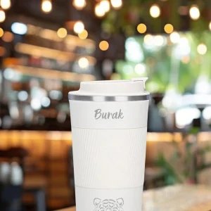 Kişiye Özel Isim Baskılı 500  Ml Çift Katmanlı 304 Paslanmaz Çelik Termos Mug - Beyaz