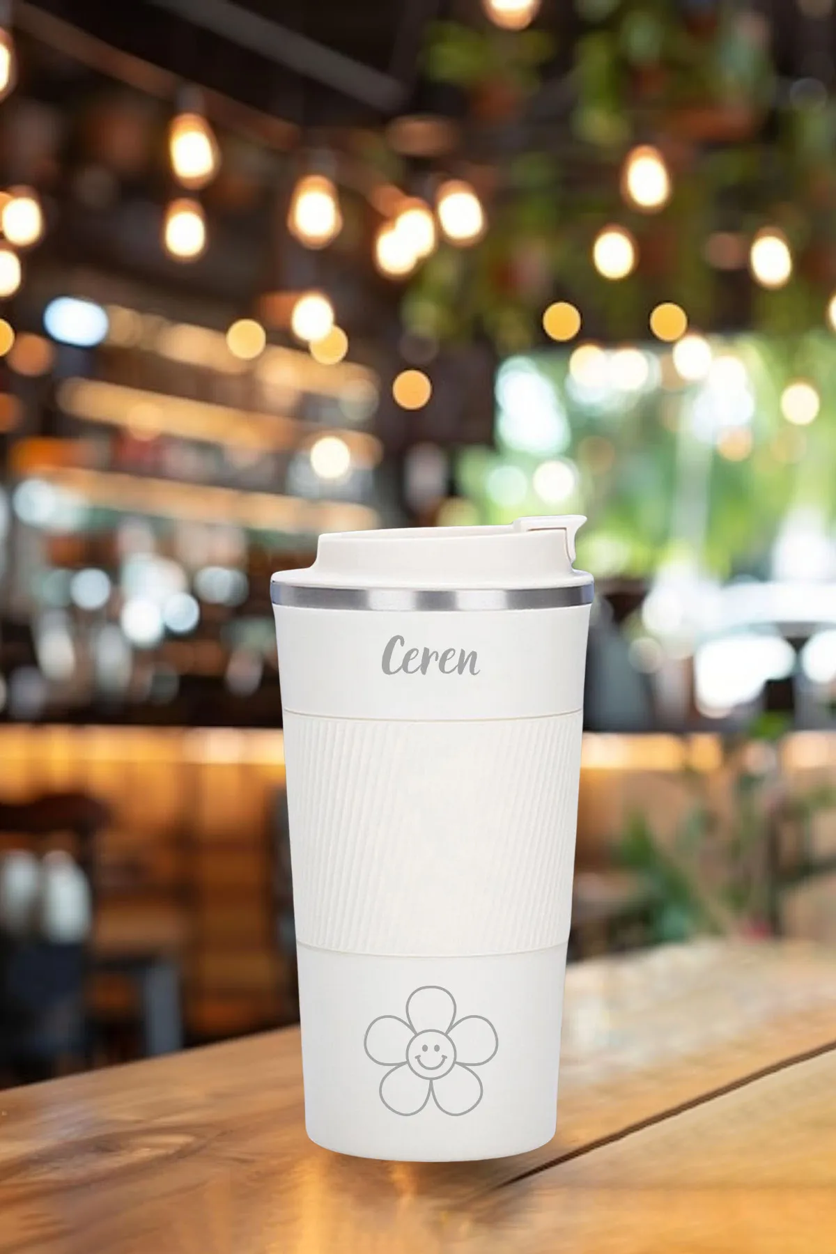 Kişiye Özel Isim Baskılı 500 Ml Çift Katmanlı 304 Paslanmaz Çelik Termos Mug - Beyaz - Görsel 3