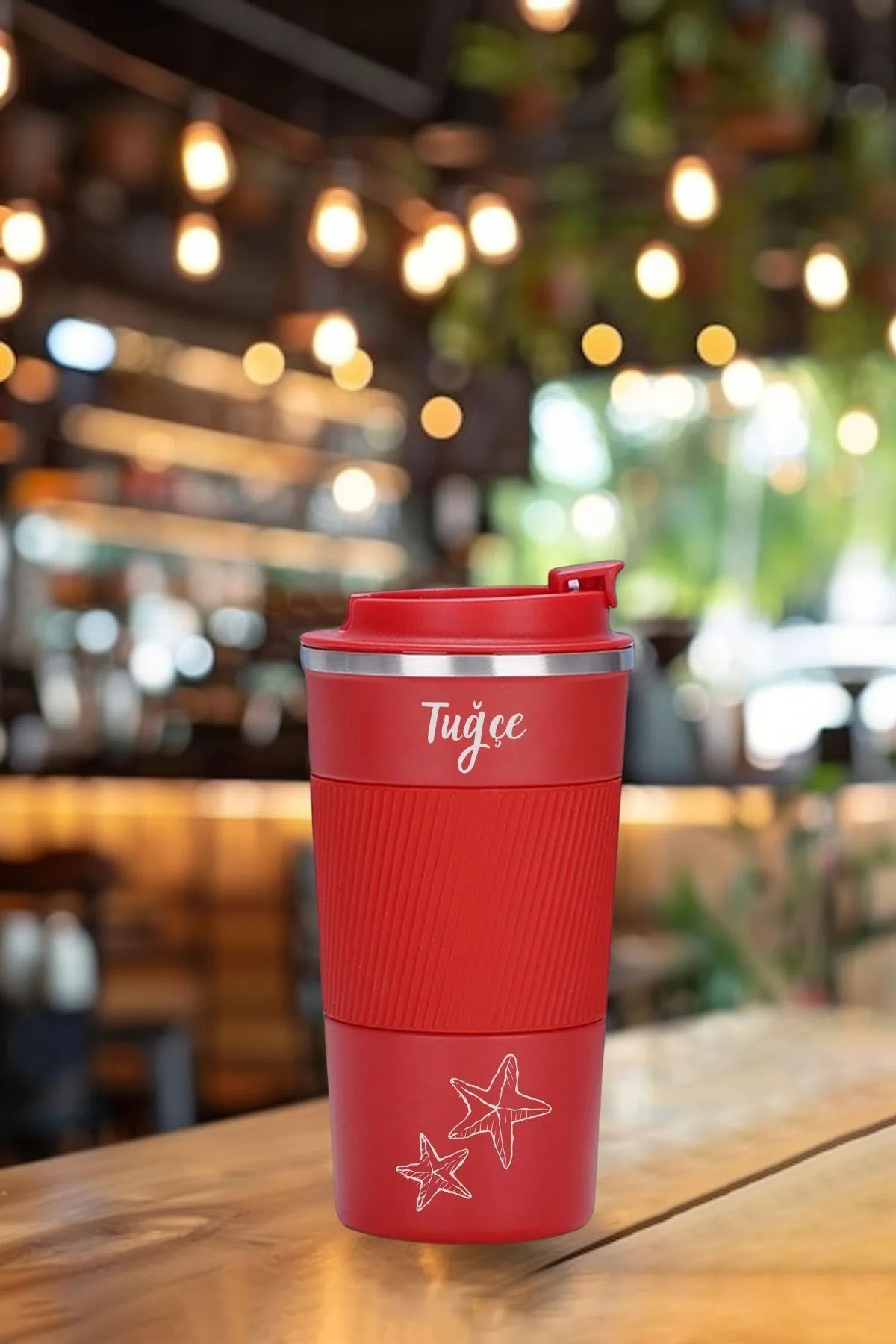 Kişiye Özel Isim Baskılı 500 Ml Çift Katmanlı 304 Paslanmaz Çelik Termos Mug - Kırmızı - Görsel 2