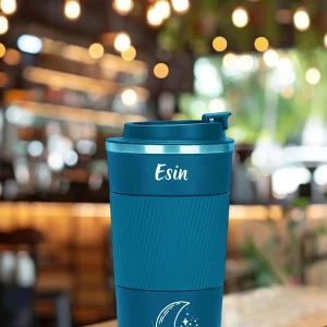 Kişiye Özel Isim Baskılı 500  Ml Çift Katmanlı 304 Paslanmaz Çelik Termos Mug - Mavi