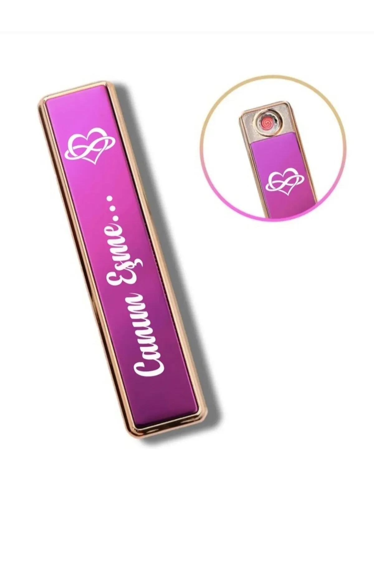 Kişiye Özel Isim Baskılı Çakmak Usb Li Mor Elektronik Çakmak - Mor - Görsel 2