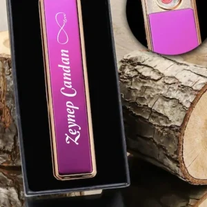 Kişiye Özel Isim Baskılı Çakmak  Usb Li Mor Elektronik Çakmak - Mor
