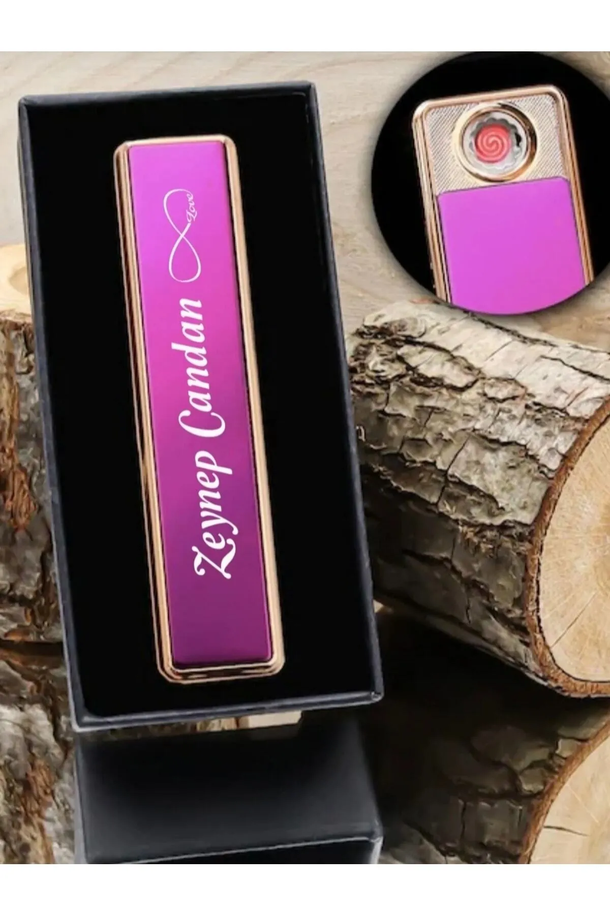 Kişiye Özel Isim Baskılı Çakmak Usb Li Mor Elektronik Çakmak - Mor