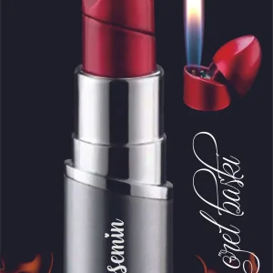 Kişiye Özel Isim Baskılı Ruj Şeklinde  Bütan Gazlı Alevli Çakmak Mini Çanta Boyu Hediye Kutulu