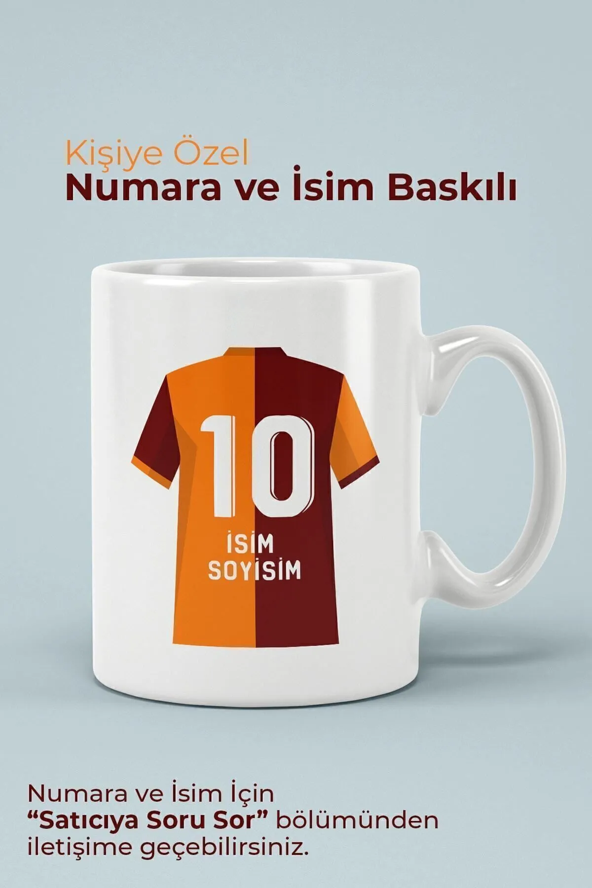 Kişiye Özel İsim Ve Numaraları Sarı Kırmızı Özel Tasarım Porselen Kupa Bardak