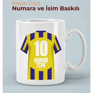 Kişiye Özel İsim Ve Numaraları  Sarı Lacivert Özel Tasarım Porselen Kupa Bardak
