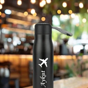 Alternative view of Kişiye  Özel Isimli Baskılı Termos 600 ml Çift Katmanlı 304 Çelik Taşıma Ipli Termos  Mug Matara - Siyah