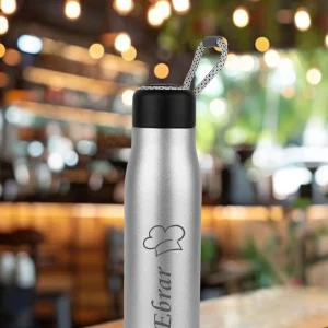 Kişiye Özel Isimli Baskılı  Termos 600 ml Çift Katmanlı 304 Çelik Taşıma Ipli Termos Mug Matara - Metal