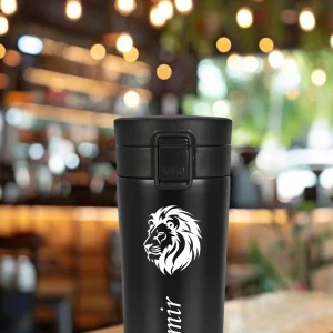 Kişiye Özel Isimli Baskılı Termos  Filtreli 304 Paslanmaz Çelik Çift Katmanlı Sızdırmaz 380 ml Termos - Siyah