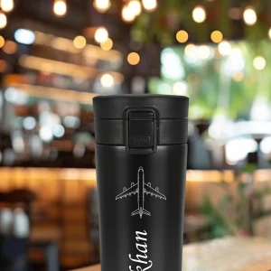 Alternative view of Kişiye Özel Isimli Baskılı Termos  Filtreli 304 Paslanmaz Çelik Çift Katmanlı Sızdırmaz 380 ml Termos - Siyah