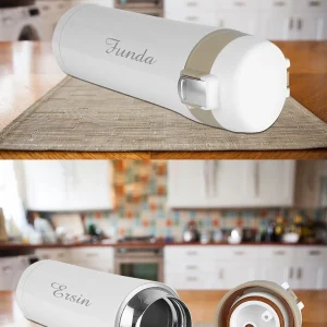 Alternative view of Kişiye Özel Isimli Baskılı Termos Kilit  Sistemli Sızdırmaz 304 Paslanmaz Çelik 450 ml Termos - Beyaz