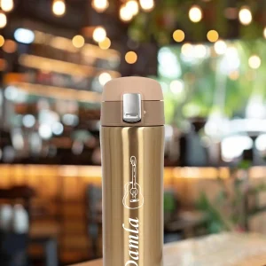 Kişiye Özel Isimli Baskılı Termos Kilit  Sistemli Sızdırmaz 304 Paslanmaz Çelik 450 ml Termos - Gold
