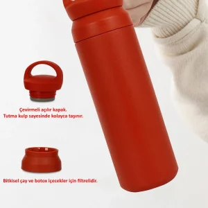 Alternative view of Kişiye Özel Isimli Termos Kulplu Filtreli  500 ml Çift Katman 304 Paslanmaz Çelik Matara - Kırmızı