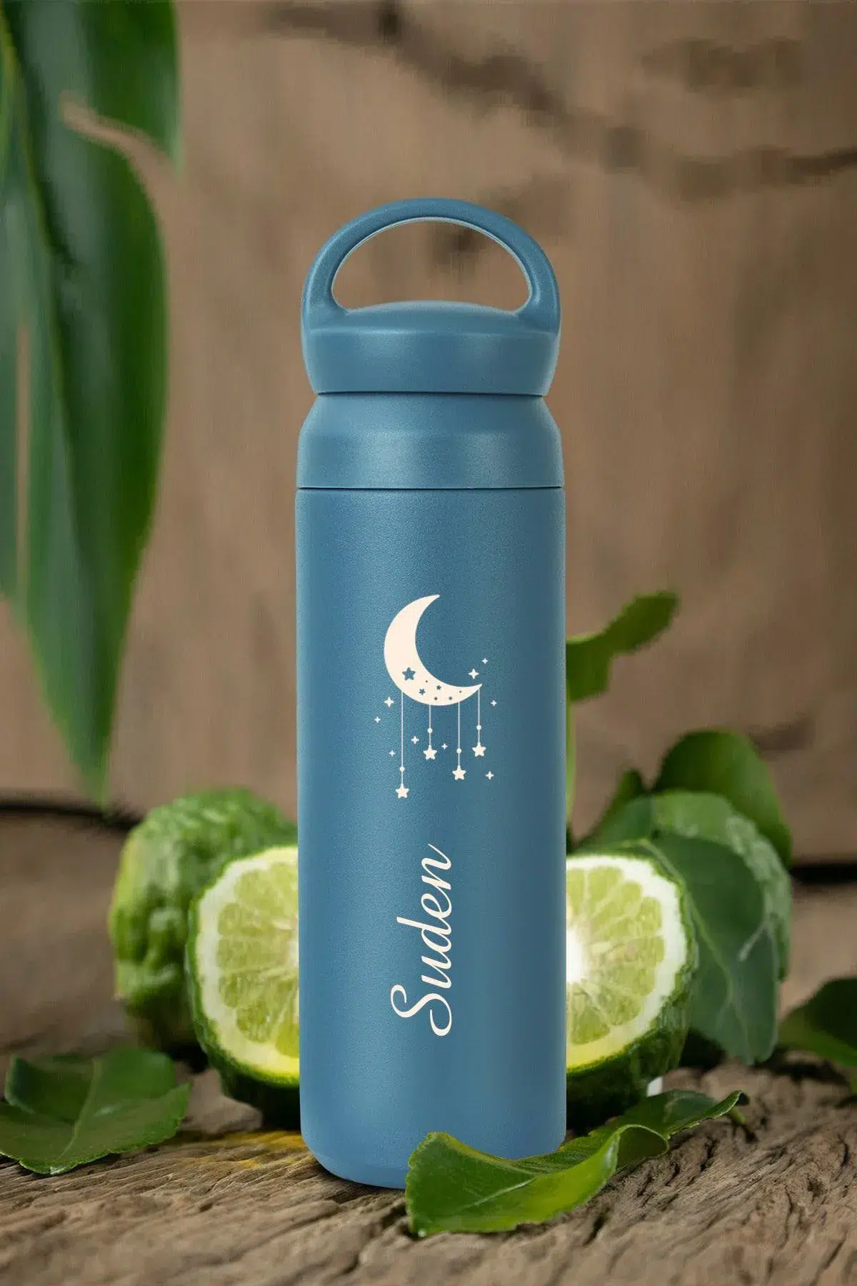 Kişiye Özel Isimli Termos Kulplu Filtreli 500 ml Çift Katman 304 Paslanmaz Çelik Matara - Mavi