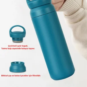 Alternative view of Kişiye Özel Isimli Termos Kulplu  Filtreli 500 ml Çift Katman 304 Paslanmaz Çelik Matara - Mavi