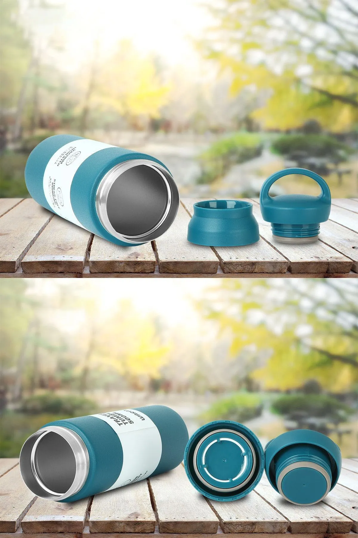 Kişiye Özel Isimli Termos Kulplu Filtreli 500 ml Çift Katman 304 Paslanmaz Çelik Matara - Mavi - Görsel 4