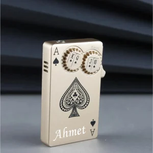 Alternative view of Kişiye Özel İskambil Kartı Şeklinde Çarklı Özel Tasarım Yeşil Torch  Alevli Siyah Gazlı Çakmak - Gold