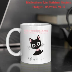 Kişiye Özel Kedi Tasarım  Porselen Kupa Bardak - Beyaz