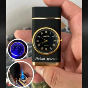 Alternative view of Kişiye Özel Lüks Saatli Pürmüzlü Gazlı  Çakmak - Parlak Siyah