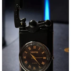 Kişiye Özel Lüks Saatli Pürmüzlü Gazlı  Çakmak - Siyah