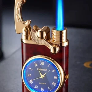 Kişiye Özel Lüks Saatli Pürmüzlü Gazlı  Çakmak - Kahverengi