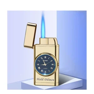 Alternative view of Kişiye Özel Lüks  Saatli Pürmüzlü Gazlı Çakmak - Gold