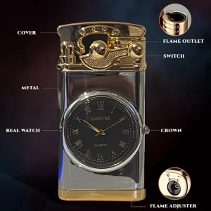 Kişiye Özel Lüks Saatli Pürmüzlü Gazlı Çakmak