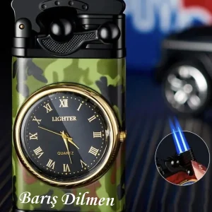 Kişiye Özel Lüks Saatli Pürmüzlü Gazlı Çakmak