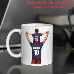 Kişiye Özel Taraftar Baskılı Bordo  Mavi Baba Oğul Tasarımlı Hediye Kupa Bardak