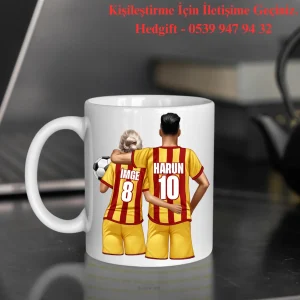 Kişiye Özel Taraftar Baskılı Sarı Kırmızı Çift Tasarımlı Hediye  Kupa Bardak