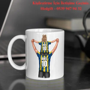 Kişiye Özel  Taraftar Baskılı Sarı Lacivert Baba Kız Tasarımlı Hediye Kupa Bardak