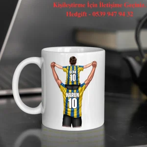 Kişiye Özel Taraftar Baskılı Sarı Lacivert Baba Oğul Tasarımlı  Hediye Kupa Bardak