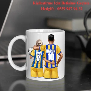 Kişiye Özel  Taraftar Baskılı Sarı Lacivert Çift Tasarımlı Hediye Kupa Bardak