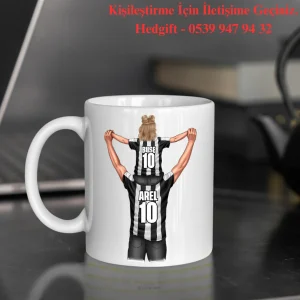 Kişiye Özel  Taraftar Baskılı Siyah Beyaz Baba Kız Tasarımlı Hediye Kupa Bardak