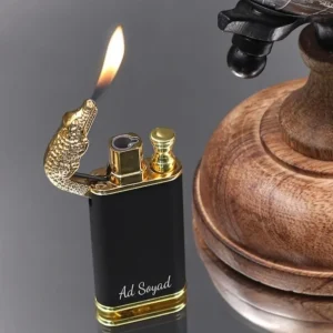 Kişiye Özel Timsah Figürlü Çift Alev  Gazlı Ejderha Alevi Çakmak Özel Kutusunda - Siyah